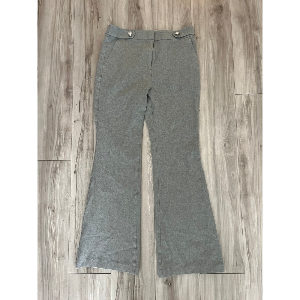 LOFT Grey Brushed Twill Flare‎ Leg Trousers Button Tab Waist Size 6